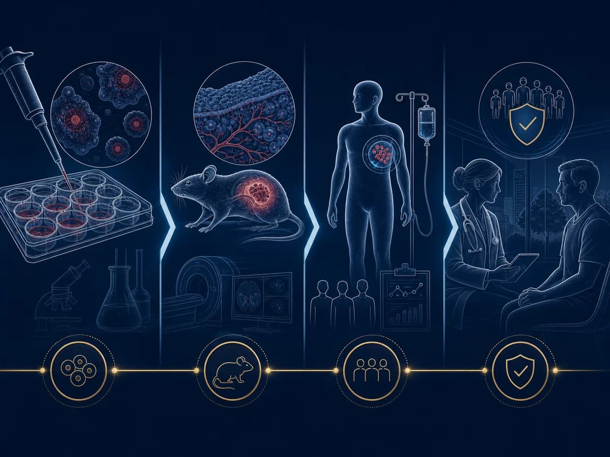 Infographic showing evidence stages from laboratory research to established clinical practice.