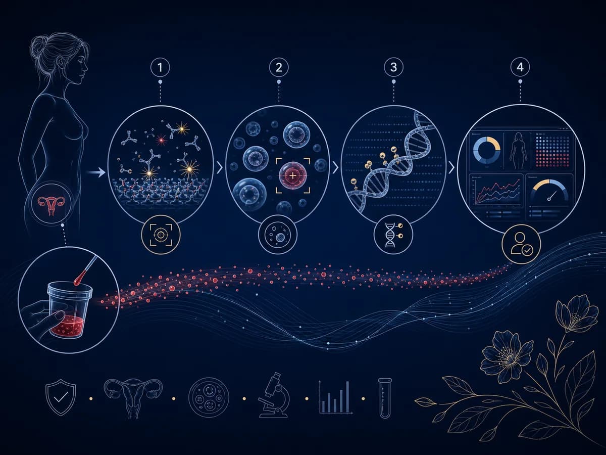 Infographic showing how menstrual blood could be analyzed for diagnostic signals.