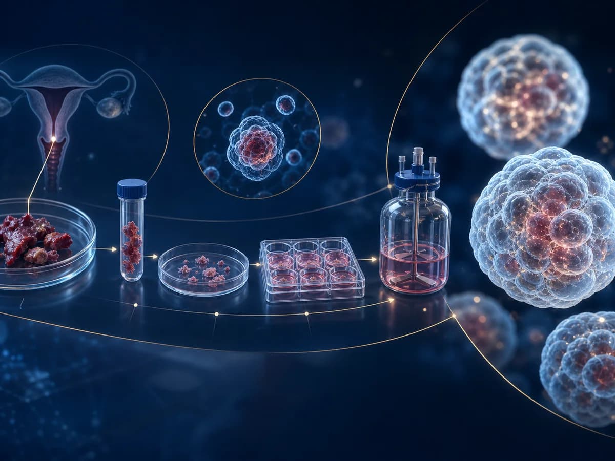 Editorial visual showing menstrual flow as a source of organoid research models.